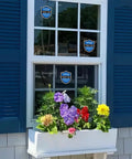 3 Pack Home Security Alarm Signs Weatherproof Self Adhesive 24 Hour Warning Stickers on blue-framed window.