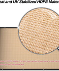 Close-up of 3 Ft By 50 Ft Privacy Fence Screen Built Tough Mesh Shade Cover in sand color, showing breathable HDPE material texture.