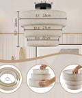 Three Tier Linen Drum Shade Semi Flush Mount Ceiling Light Fixture dimensions with hands assembling parts