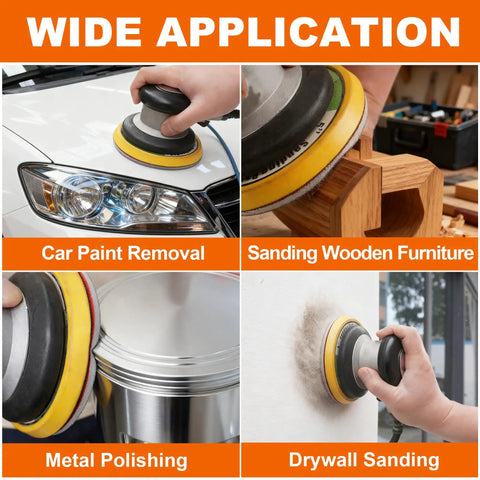 Five Inch Sanding Sponge Discs Set With Hook And Loop Backing, 24 Pack, Multiple Grits From 180 To 2000 in use on car, wood, metal, drywall