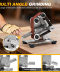 Multi-angle adjustment feature of Badass Mini Electric Belt Sander And Knife Sharpener for precision jewelry crafting and desk polishing.