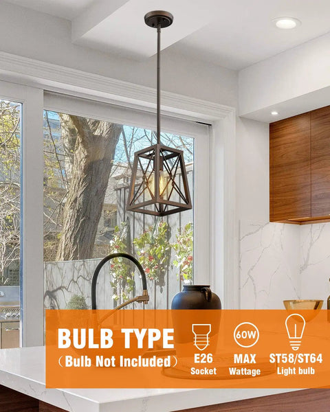 Farmhouse Pendant Light With Industrial Metal Wire Cage In Oil Rubbed Bronze, 1 Light Hanging Lantern in modern kitchen