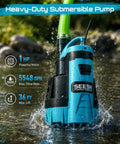 Automatic Submersible Water Pump With Smart Float Switch Delivers 5548 GPH High Flow for yard drainage in wet environment.