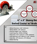 Heavy Duty 4 Inch Swivel Caster Set With Parking Brakes, Hardcore Polyurethane Plate Wheels Built Like A Tank, 1760 Pound Capacity, Smoother Than Silk Roll On Carts Workbenches Set Of Four, industrial-grade design.