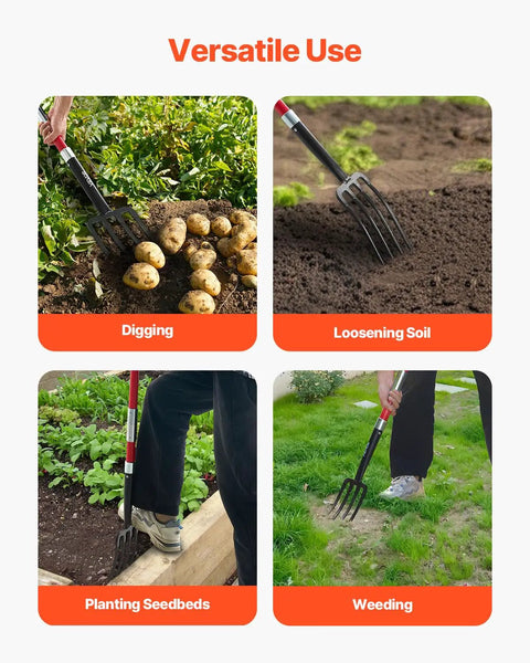 Heavy Duty Garden Fork With Fiberglass Handle 4 Tine Spading Fork 45 Inch Digging Fork With Y Grip for gardening tasks