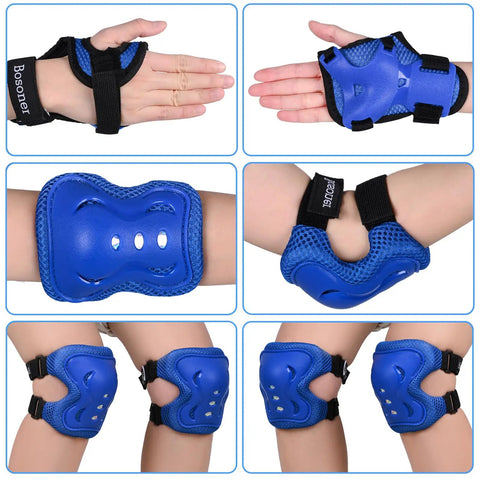 Kids Protective Gear Set With Knee Pads Elbow Pads And Wrist Guards For Roller Skating Riding Cycling BMX Skateboarding And Scooters Youth Size Small Blue Safe Durable Comfort For Young Riders