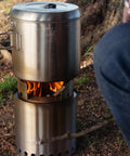 Pot 4000 Stainless Steel Camping Pot For Outdoor Cooking Lightweight Backpacking Cookware With Foldable Handles on campfire