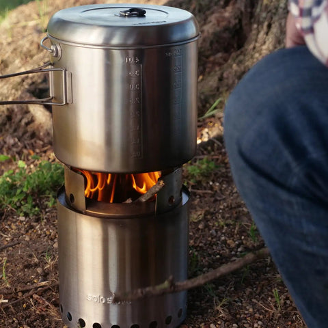 Pot 4000 Stainless Steel Camping Pot For Outdoor Cooking Lightweight Backpacking Cookware With Foldable Handles on campfire