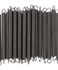 Premium 20PC Small Extension Springs With Hook Ends For Fence Gate Latch Repair, Home Maintenance Tools, And DIY Hardware Projects Using Durable Stainless Steel. 20 black hook-end extension springs shown together
