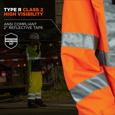 GloWear 8365 High Visibility Rain Jacket Orange XL With Reflective 3M Scotchlite close-up of reflective tape and fabric