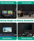 Heavy Duty Soundproof Foam Panels For Walls 4 Pack Acoustic Sound Deadening Tiles in recording studio, vocal studio, game room, home theater.