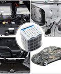 Hella Universal Car Retainer Clips 1101 Piece Kit showing variety of clips and vehicle interior components for easy trim installation.