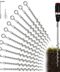 12 Inch Rustproof Aluminum Screw In Tent Stakes Set With 8mm Drill Adapter And Hooks, Heavy Duty Ground Anchors in use