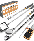 7 Piece Telescoping Magnetic Pickup Tool Set With 1 Pound And 5 Pound Magnet Sticks, 360 Degree Swivel Inspection Mirror, Parts Tray