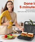 Royalcraft 3-in-1 Electric Sandwich Maker & Waffle Grill, 850W Panini Press showing sandwiches being prepared.