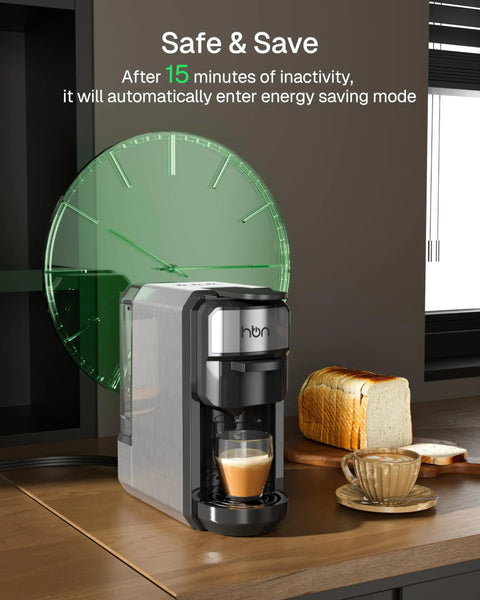 3 In 1 Universal Coffee Machine For Nespresso Original Line Pods K Cup Pods And Ground Coffee on kitchen counter with coffee cup