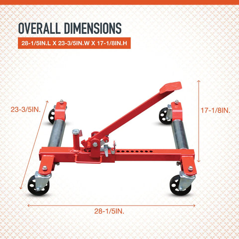 Heavy Duty Mechanical Wheel Dolly With Hands Free Pedal Lift Crushing Up To 1250 Lbs Rock Solid Steel Frame Smooth Rolling Casters Top Shelf Garage Essential For Easy Street Car Transport