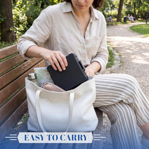 Person placing 16 Slot 30ml Vial Case For Bac Water And Peptide Reconstitution into a white tote bag outdoors.