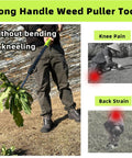 Using Weed Puller Tool With 48 Inch Long Handle And Soft Foam Grip for easy weed removal without bending or kneeling in garden.