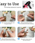 Step-by-step guide using No Hassle Bottle Shrink Wrap Roll on a glass bottle, clear stretch film instructions.