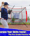Player using 7x7 Ft Baseball And Softball Practice Net With Detachable Bow Frame For Batting Hitting And Pitching Heavy Duty