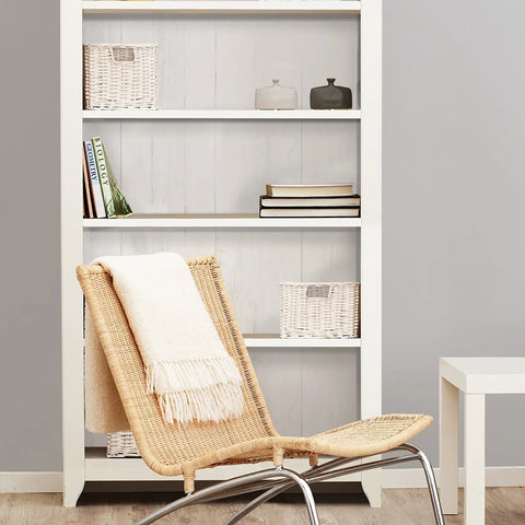 Room with Reclaimed Shiplap Peel And Stick Wallpaper White Removable Self Adhesive Wall Covering For Bedrooms And Living Rooms Easy Install Repositionable Leaves No Residue Ideal For Rentals And DIY Decor on bookshelf