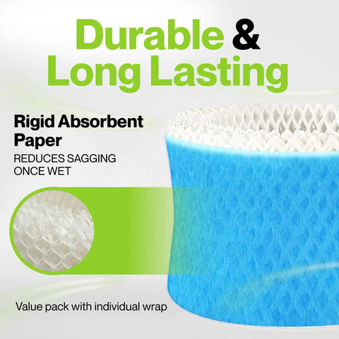 4 Pack Premium Humidifier Filter Set For Honeywell HAC 504 And HAC 504AW Series featuring blue wicking filter with durable absorbent paper