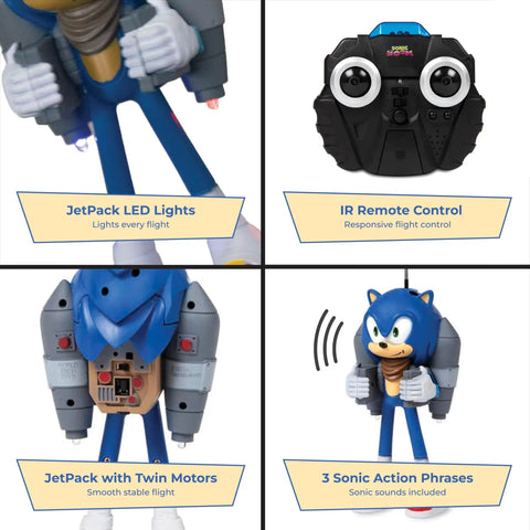 Sonic The Hedgehog IR RC Jetpack Helicopter Toy With LED Lights And Twin Rotors Infrared Control For Smooth Flight Officially Licensed SEGA