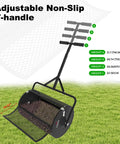 Heavy Duty 24 Inch Compost Spreader for lawn and garden with all iron build, adjustable non-slip T-handle, four height settings