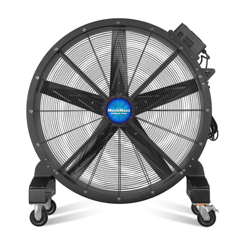 Hella Powerful 47 Inch Portable Industrial Fan With Stepless Variable Speed Motor Heavy Duty Mobile Floor Fan For Warehouse And Gym Smooth Airflow That Gets Work Done, front view showing robust construction and casters.