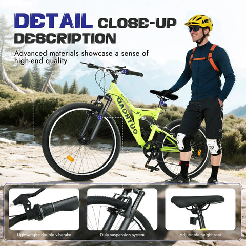 26 Inch Mountain Bike For Men And Women Of All Ages With 7 Speed Drivetrain, Aviation Grade High Carbon Steel Frame, Front Suspension Fork