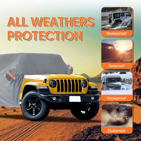 Jeep Wrangler Cab Cover For 2007 To 2026 Four Door Waterproof All Weather Half Car Cover Oxford Fabric on yellow Jeep