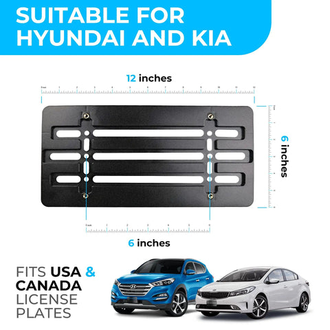 Dead Simple Front Bumper License Plate Bracket For Hyundai And Kia 2000 Through 2026 with measurements displayed