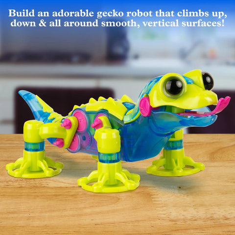 GeckoBot 2.0 Wall Climbing Robot Kit With Suction Cup Feet shown assembled on a wooden surface.