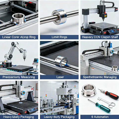 Four Pack Linear Rail Stop Collars For 20mm Shafts 20mm Bore 40mm OD 12mm Thick Aluminum With M5 Screws CNC Motion Guide System And Precision Stop Rings For Milling And CNC Machinery Built Heavy Duty And Reliable. Aluminum stop collar on linear rail in CNC machine