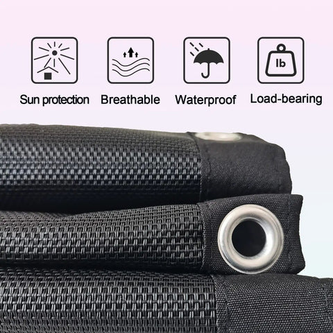 Close-up of Black Waterproof Vinyl Mesh Replacement With Rope For Patio Curved Hanging Lounge Chair And Chaise Lounger