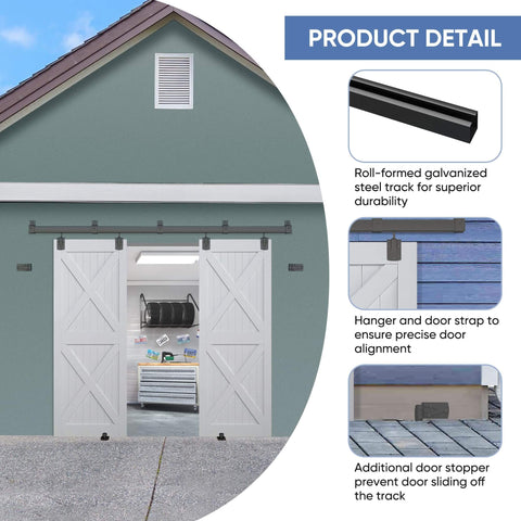 Exterior Sliding Barn Door Hardware Kit For Outdoor Use Built Tough Track System For Double Doors Wall Mount Black Finish