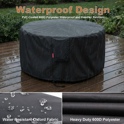 Beefed Up Round Fire Pit Cover For 30 To 36 Inch Pits, Waterproof 600D Oxford Fabric With PVC Coating, weatherproof in rain.