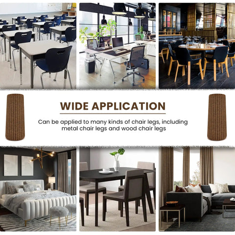 Wide application of Brown Chair Leg Socks Protectors For Hardwood Floors No Slip Grip Easy To Put On Fits Round And Square Legs Bar Stool Leg Covers And Furniture Pads 48 Or 80 Count shown in various rooms.