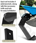 4 Pack Heavy Duty Black Steel Wheelbarrow Axle Bracket Set Replacement Accessories For Gardening, shown with blue wheelbarrow