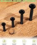 130pc Black Wood Screws Set With Long Phillips Flat Head Screws Carbon Steel Four Size Screw Kit 0.75 Inch 1.25 Inch 1.50 Inch 2 Inch Driver Included Built For DIY Woodworking Cabinets And Furniture Projects. Black wood screws in wood, carbon steel, Phillips drive
