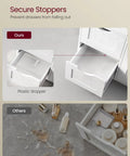 No Fuss Freestanding Storage Cabinet With Drawers And Door showing secure plastic drawer stop feature