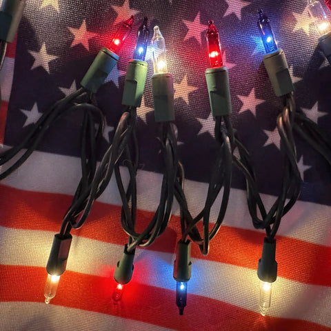Red White Blue 4th of July Patriotic String Lights With Green Wire, 100 Mini Lights For Indoor Outdoor Decor, UL Certified, 21 ft long