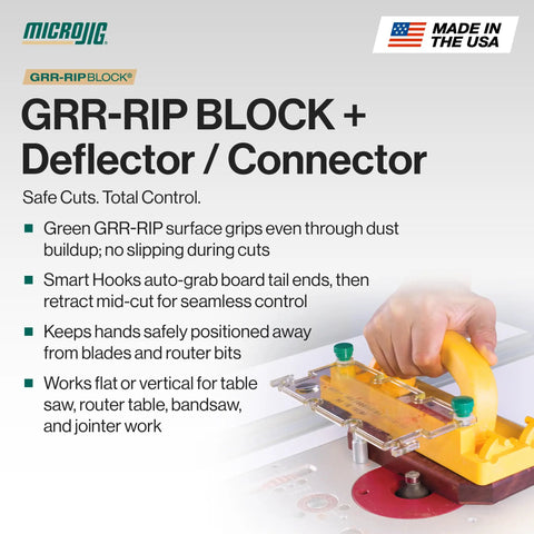 Image of GRR-RIP Block Push Block And Deflector Connector Bundle for table saws and woodworking tools with dust-resistant traction surface.