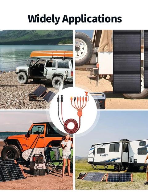 "All-In-One 7-In-1 Solar Panel Connector Kit With DC Adapters used with RVs and portable power stations for outdoor camping"