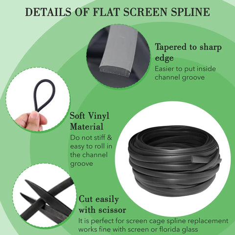 Details of 0.315 Inch Flat Screen Spline Roll 100 Feet Black Vinyl Retainer For Door And Window Mesh