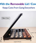 Coin Sort Tray With Lid For All US Coins Accurate Counter And Dispenser Easy Change Sorter And Coin Organizer in black with open lid