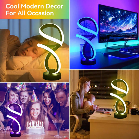Modern Spiral Table Lamp With RGB And Dimmable LED White Light, Touch Activated Bedside Nightstand Desk Decor
