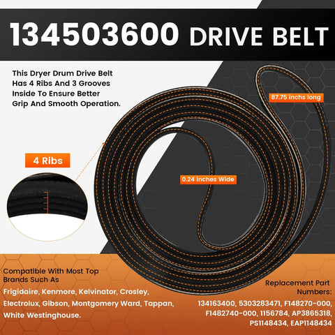 Easy DIY Dryer Drum Rear Bearing Kit And Drive Belt With Idler Arm Replacement For Frigidaire And Kenmore Dryers 134503600 Drive Belt