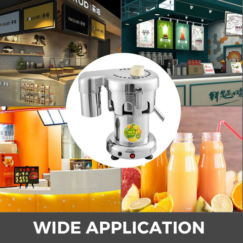 USZWBY Heavy Duty Commercial Juice Extractor 370W Electric Centrifugal Juicer Press, Stainless Steel Squeezer in busy kitchen setting.
